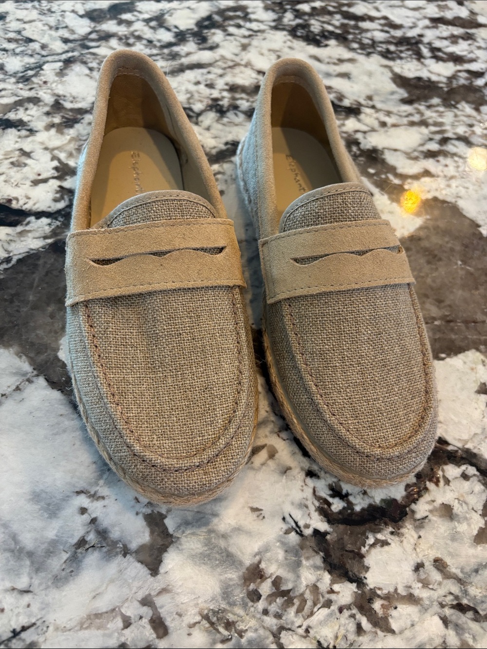 Elephantito Tan Linen Penny Loafers